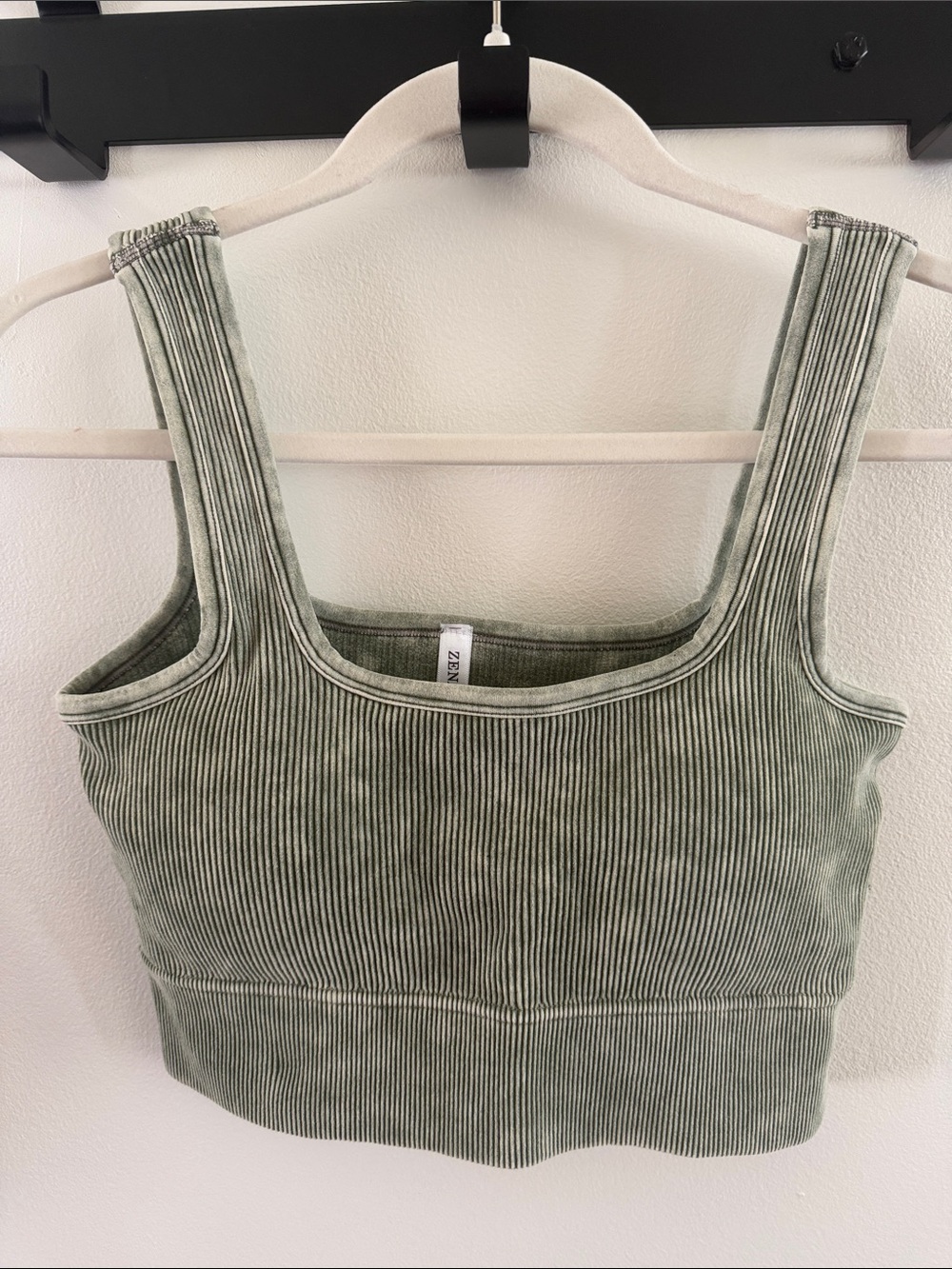 Zenana Sage Ribbed Square-Neck Brami